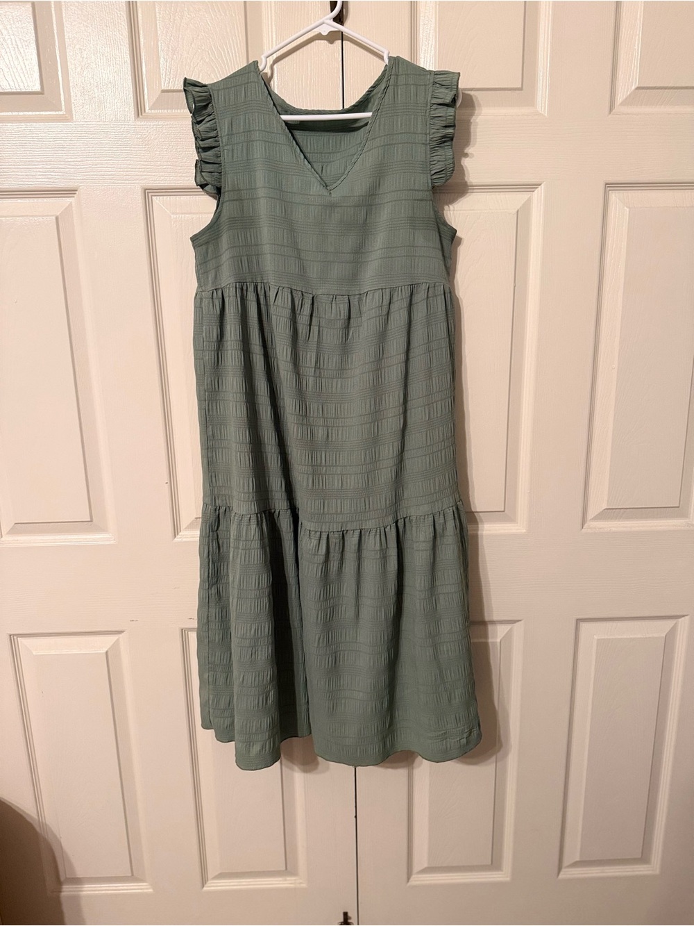 SHEIN Sage Green Tiered Ruffle Sleeve Midi Dress
